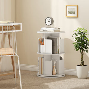 2-Tier Rotating Bookshelf with Dividers and Anti-falling Baffles-White