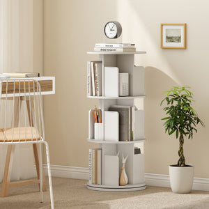3-Tier Rotating Bookshelf with Dividers and Anti-falling Baffles-White