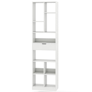 7-tier Bookshelf with Drawer 180cm Floor Standing Display Rack Storage Shelf-White