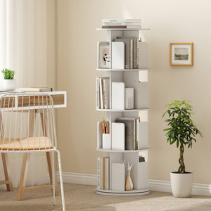 4-Tier Rotating Bookshelf 360° Display Rack with Dividers and Anti-falling Baffles-White