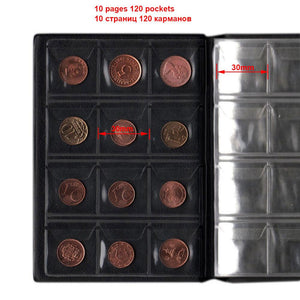PU Leather Coin Album 10 Pages 120 Pockets Coin Album For Coins Pockets Commemorative Coin, Medallions Badges Collection Book Gifts For Friends And Coin Collectors