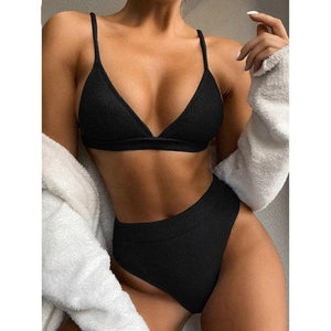 Push Up Bikini Set Swimsuits High Waist Swimwear Women Ribbed Bathing Suits Brazilian Bikinis Swimsuit for Women  Bottom Triangle Bikinis Top Bathing Suit