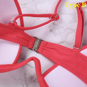 Push Up Unpadded Bikini Set Women 4 Colors Bandage Bikini Set Swimsuit Thong Bottom Swimwear Two Pieces Plain Bikini Bathing Suit Swimwear Bathing