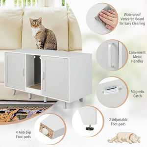 Patented 2-Door Cat Litter Box Enclosure with Winding Entry and Scratching Board-Gray