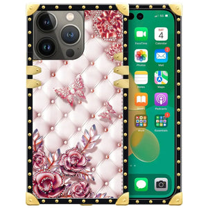 DAIZAG Case Compatible with iPhone 15 Pro MaxB Pink Butterfly Case Luxury Elegant Women Girls Metal Decoration Corner Classic Retro Soft TPU Case for iPhone 15 Pro Max