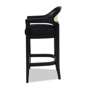 Pyrla 26" Upholstered Counter Stool with Curved Cane Back and Wood Legs