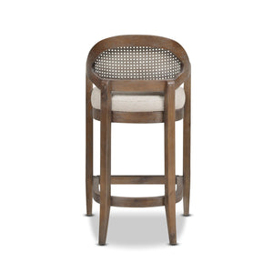 Pyrla 26" Upholstered Counter Stool with Curved Cane Back and Wood Legs