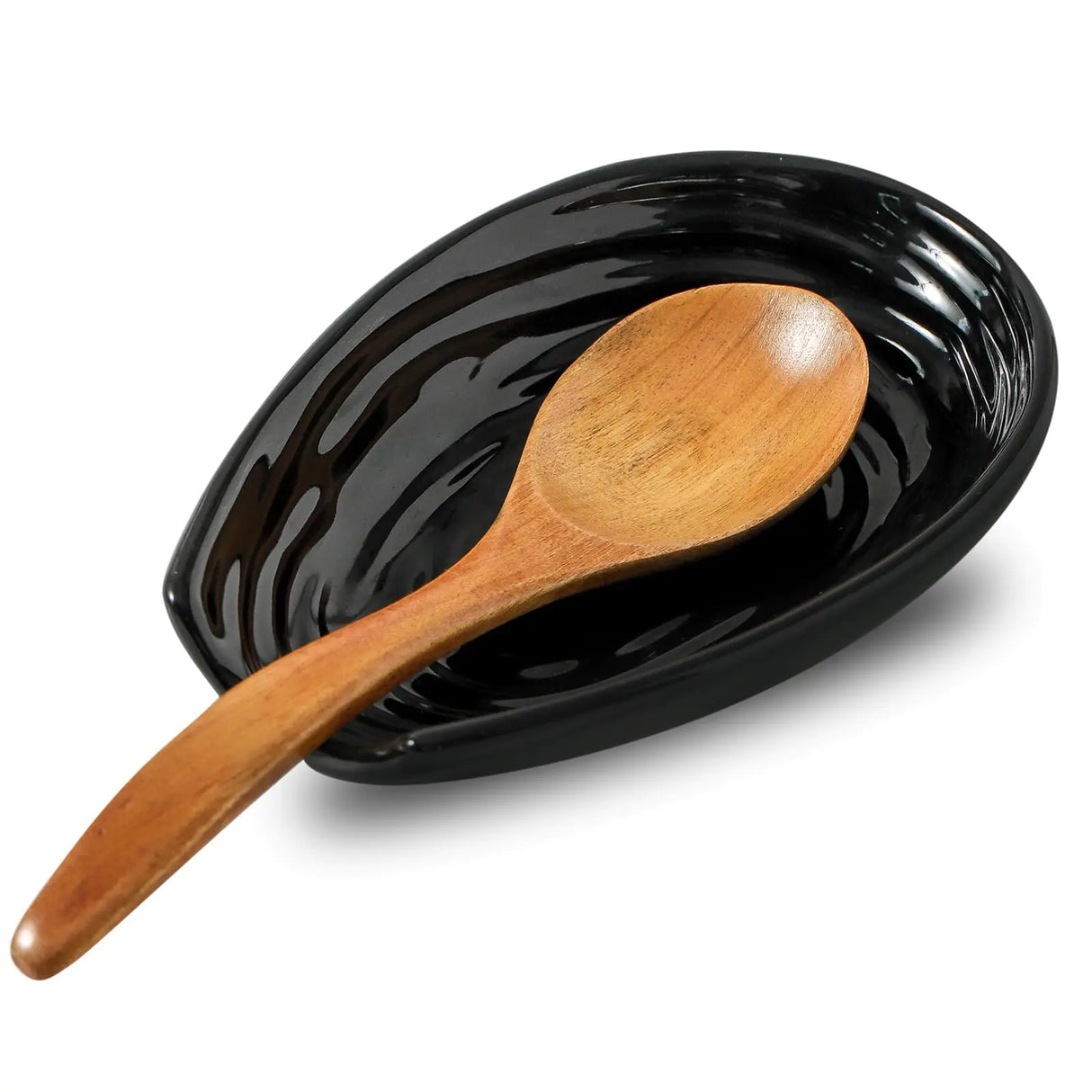 Tikooere Spoon Rest Ceramic Spoon Rest for Stove Top Small Spoon Holder for Kitchen Counter Porcelain Spatula Holder Utensil Rest Farmhouse Kitchen Decor Gift for Housewarming (Black)