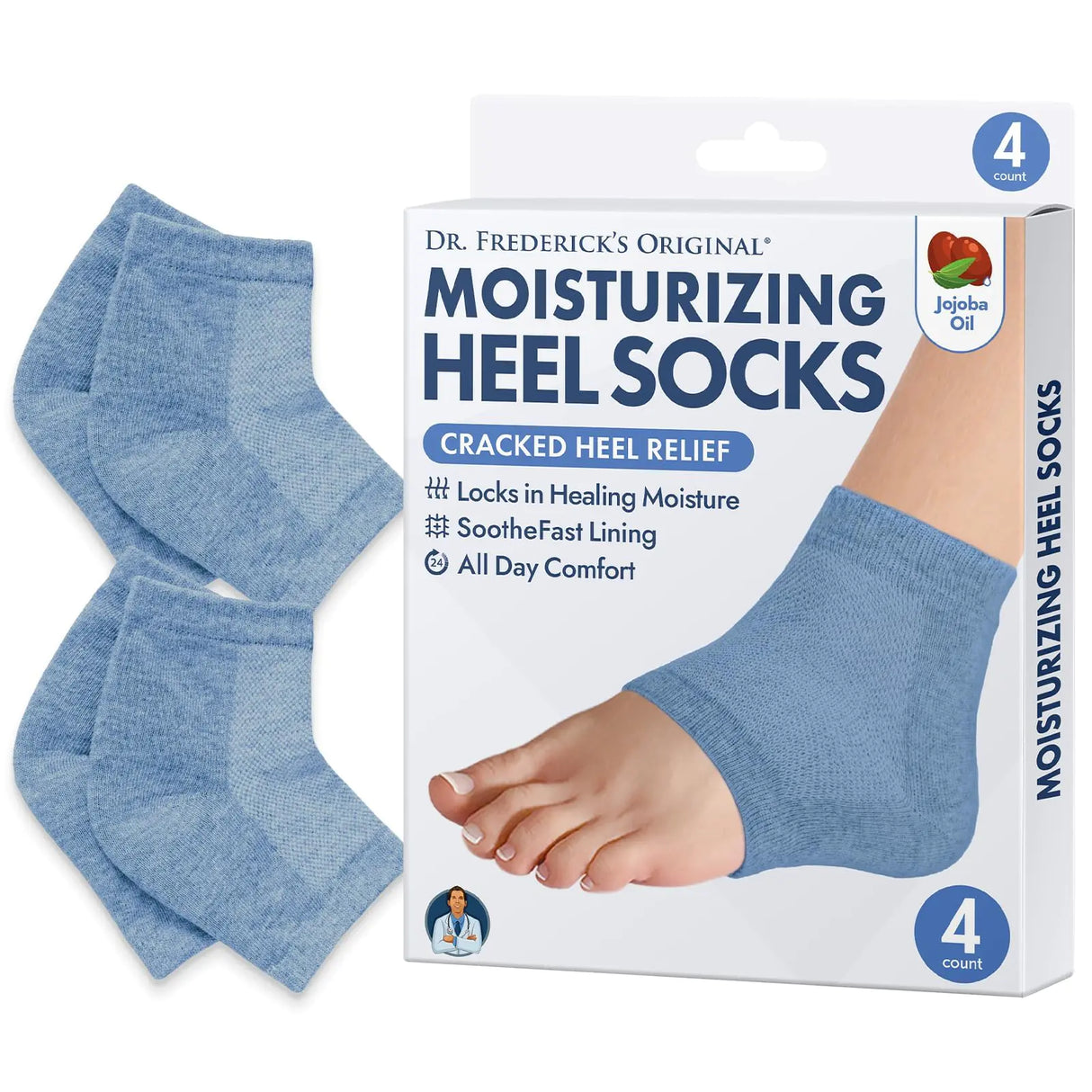 Dr. Frederick's Original Moisturizing Heel Socks for Cracked Heel Treatment - 2 Pairs - Heel Socks for Dry Cracked Feet - Cracked Heel Repair - Heal Dry Heels - Foot Care for Women & Men - Jojoba Oil