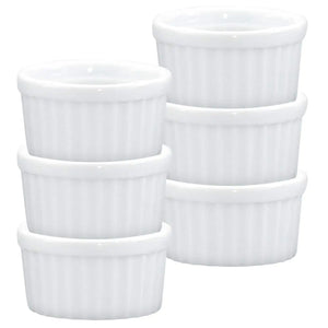 HIC Kitchen Ramekin Set Fine White Porcelain 2-Ounce Set of 6