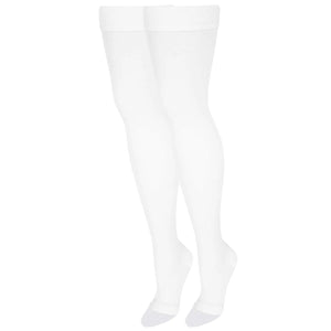 NuVein Medical Compression Stockings 20-30 mmHg Support Women & Men Thigh Length Hose Open Toe White Large
