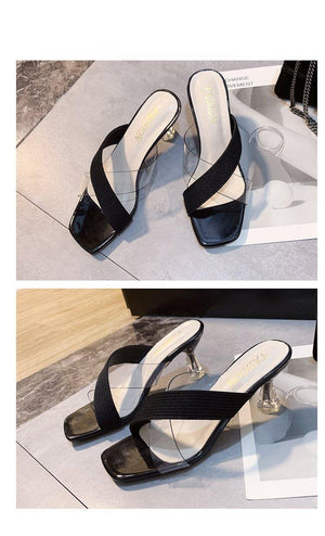 Queen Fashion PU Sandals Knit Women Transparent Sandals Pointed Toe High Heels Party Cross Women High Heel Sandals Transparent Pointed Toe Luxury Dress Outdoor Sandals