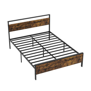 Queen Metal Bed Frame Industrial Platform Bed with Wooden Headboard-Queen Size