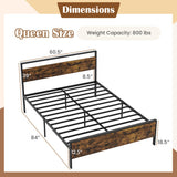 Queen Metal Bed Frame Industrial Platform Bed with Wooden Headboard-Queen Size