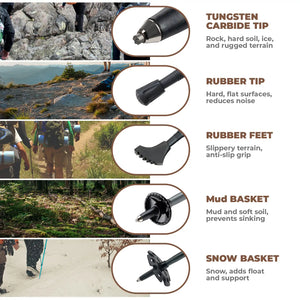 Foldable Lightweight Aluminum Trekking Pole with Adjustable Height and Grip