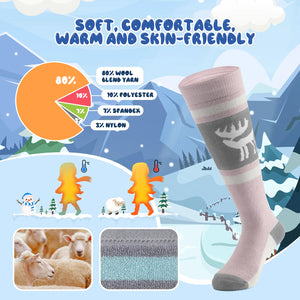 Wool Blend Kids Ski Socks, Knee-high Warm Thermal Snowboard Skating Socks for Boys & Girls
