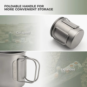 Pure Titanium Folding Mug Lightweight Durable with Lid for Outdoor Camping