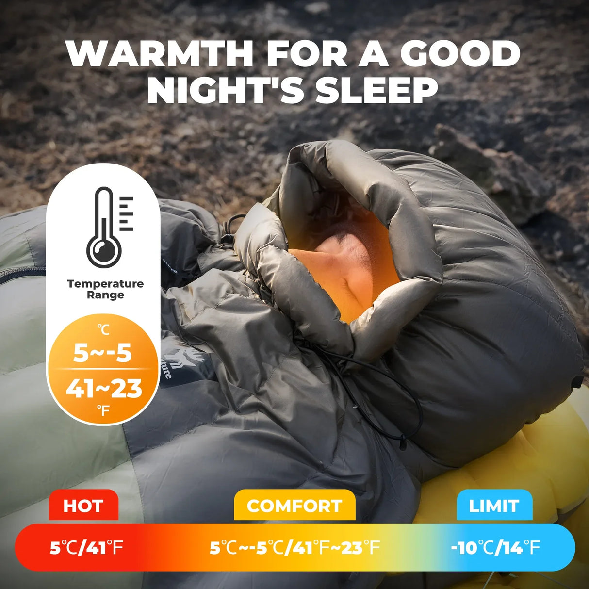 650 Fill Power Mummy Mixed Down Waterproof Sleeping Bag for Backpacking & Camping Hiking 23F