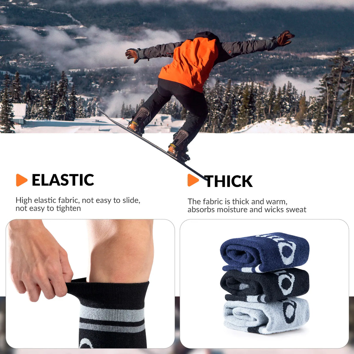 Thermal Wool Blend Ski Socks, Cold Weather Knee-high Warm Socks for Winter