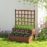 Raised Garden Bed with Trellis 2-tier Wood Planter Box with Drainage Holes-Rustic Brown