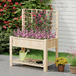 Raised Garden Bed with Trellis Wooden Elevated Planter Box with Legs-Natural