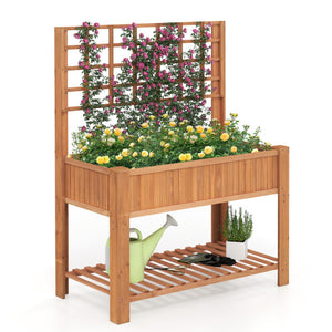 Raised Garden Bed with Trellis Wooden Elevated Planter Box with Legs-Orange