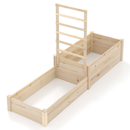 Raised Garden Bed with Trellis 87 Inch Wooden Elevated Planter with 2 Planter Boxes-Natural
