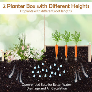Raised Garden Bed with Trellis 87 Inch Wooden Elevated Planter with 2 Planter Boxes-Natural