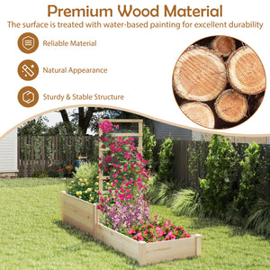 Raised Garden Bed with Trellis 87 Inch Wooden Elevated Planter with 2 Planter Boxes-Natural