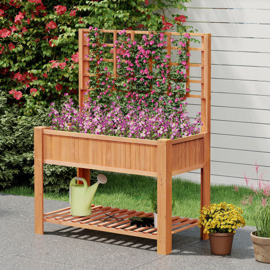 Raised Garden Bed with Trellis Wooden Elevated Planter Box with Legs-Orange