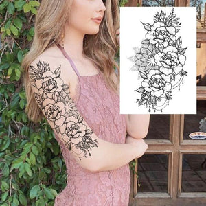 Realistic Big Flower Temporary Waterproof Sticker Tattoos For Body Painting Arm Legs Fake Black Rose Tattoos For Womens