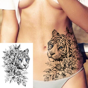 Realistic Big Flower Temporary Waterproof Sticker Tattoos For Body Painting Arm Legs Fake Black Rose Tattoos For Womens
