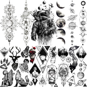 Realistic Black Temporary Small Big Tattoos Space Planets Animals Tatoos Waterproof  Face Hands Tattoos For Girls Mens