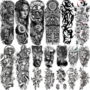 Realistic Full Arm Temporary Tattoos Sleeve Fake Tatoos Warrior Lion Tiger Flower Waterproof Tattoo Stickers For Womens Mens
