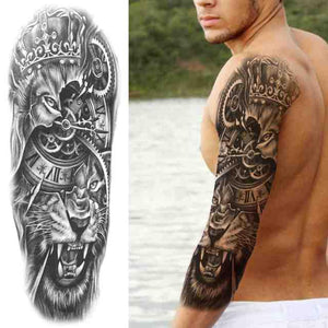 Realistic Full Arm Temporary Tattoos Sleeve Fake Tatoos Warrior Lion Tiger Flower Waterproof Tattoo Stickers For Womens Mens