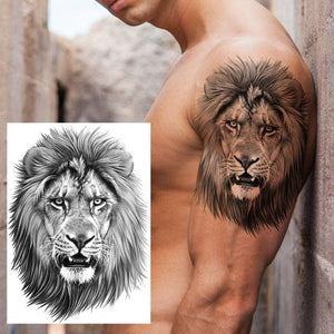 Realistic Lion Temporary Tattoo Black Warrior Sticker Waterproof Luxury Tattoo For Men Women