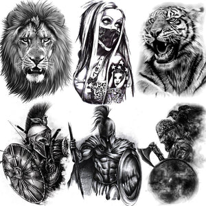 Realistic Lion Temporary Tattoo Black Warrior Sticker Waterproof Luxury Tattoo For Men Women