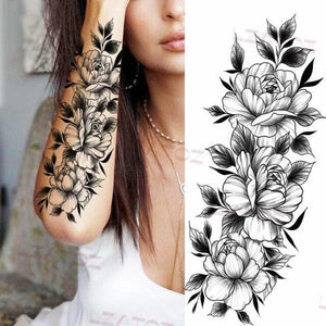 Realistic Sketches Black Flowers Temporary Waterproof Flower Tattoos Modern Body Arm Drawing For Womens