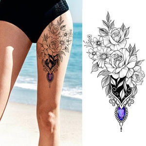 Realistic Sketches Black Flowers Temporary Waterproof Flower Tattoos Modern Body Arm Drawing For Womens