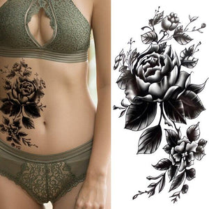 Realistic Sketches Black Flowers Temporary Waterproof Flower Tattoos Modern Body Arm Drawing For Womens