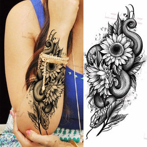 Realistic Sketches Black Flowers Temporary Waterproof Flower Tattoos Modern Body Arm Drawing For Womens