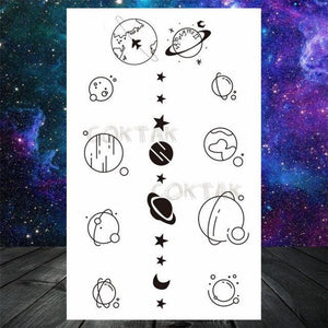 Realistic Small Planets Temporary Tattoos Arm Waterpoof Black Sticker Space Planets For Girls And Boys