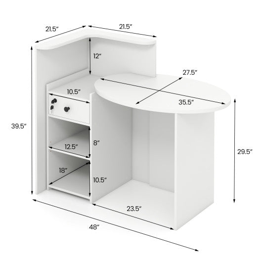 Reception Office Desk with Open Shelf and Lockable Drawer-White