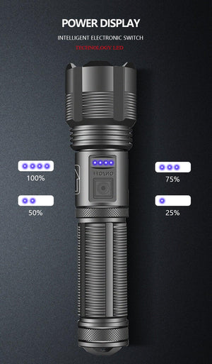 Rechargeable Adjustable Led Flashlights With High Lumen With Battery Display Super Bright Waterproof Flashlight  5 Lighting Modes For Adventure Hiking Camping Hunting New Design