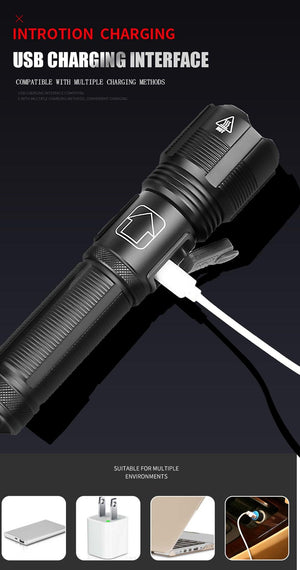 Rechargeable Adjustable Led Flashlights With High Lumen With Battery Display Super Bright Waterproof Flashlight  5 Lighting Modes For Adventure Hiking Camping Hunting New Design