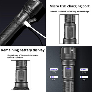 Rechargeable Adjustable Led Flashlights With High Lumen With Battery Display Super Bright Waterproof Flashlight  5 Lighting Modes For Adventure Hiking Camping Hunting New Design