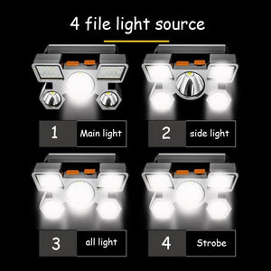 Rechargeable Adjustable  USB 5LED Headlamp with High Lumen Handsfree Waterproof Portable Ability Focusing Ring Headlight Flashlight  Torchlight For Outdoor  Camping Hiking Running Headlight