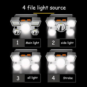 Rechargeable Adjustable  USB 5LED Headlamp with High Lumen Handsfree Waterproof Portable Ability Focusing Ring Headlight Flashlight  Torchlight For Outdoor  Camping Hiking Running Headlight