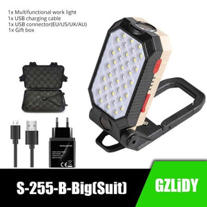 Rechargeable Adjustable USB LED Portable Charger Battery High Capacity with Digital Display LCD Screen Waterproof Flashlight COB Work Light For Repairing Outdoor Camping