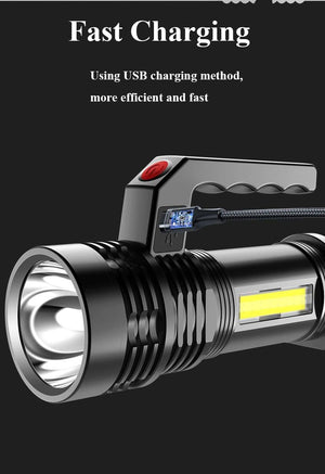 Rechargeable Handheld Flashlights Waterproof  3 Switch Mode Powerful High Lumens Spotlight Fashlight High Power Portable LED Waterproof Outdoor Long Lasting Spot Light Flashlight For Home & Outdoor Use